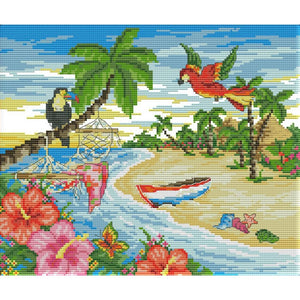 Summer Beach Cross Stitch 14CT Stamped Print On Canvas Needlework  F710