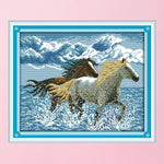 Stamped Cross Stitch Kit Horse 14CT Embroidery Set  Running Horses D544