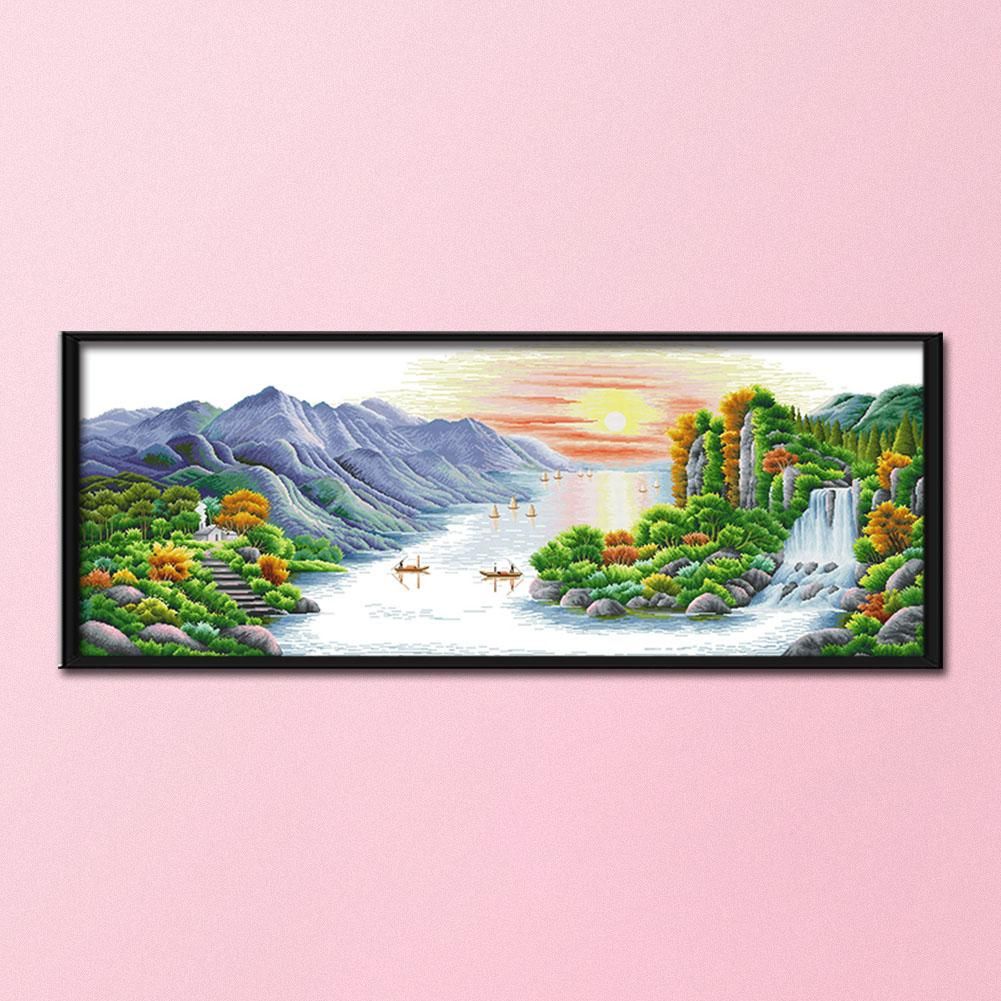 14CT Stamped Cross Stitch Kits DIY Landscape Needlework 151 X 60cm  F082