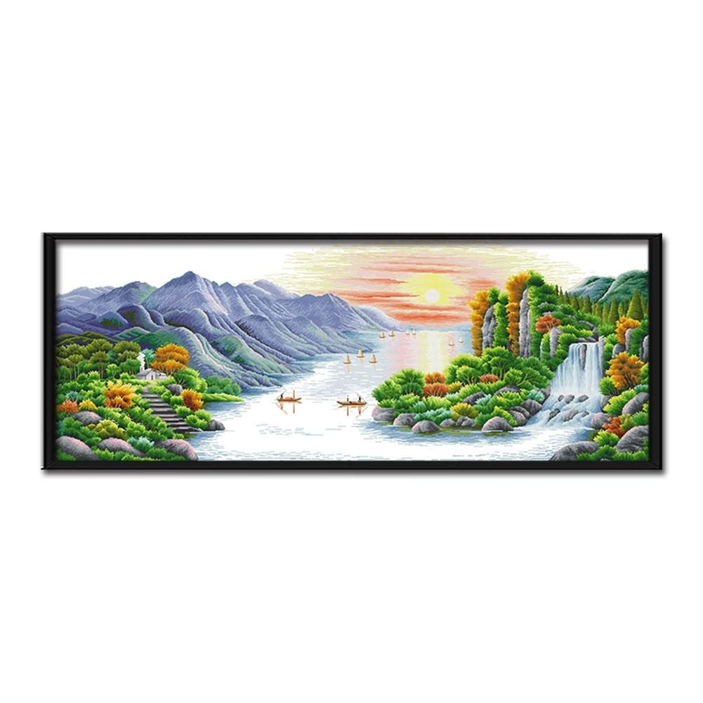 14CT Stamped Cross Stitch Kits DIY Landscape Needlework 151 X 60cm  F082