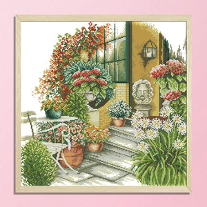 Stamped Cross Stitch Kit Flower 2 Strand 14CT Embroidery Set  Garden F443