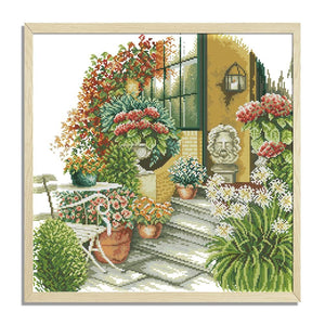 Stamped Cross Stitch Kit Flower 2 Strand 14CT Embroidery Set  Garden F443