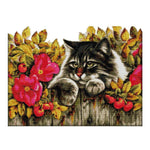 Stamped Cross Stitch Kit Cat 14CT Embroidery Set  Kitty in Flowers D501