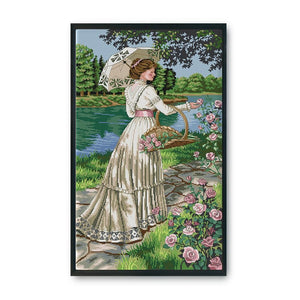 Canvas Kit Needlework DIY Cross Stitch 14CT Stamped  R901 Pick Flowers