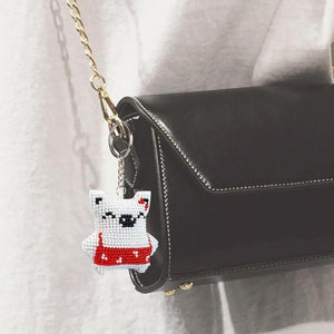 Bead Embroidery Keychain - White Pig