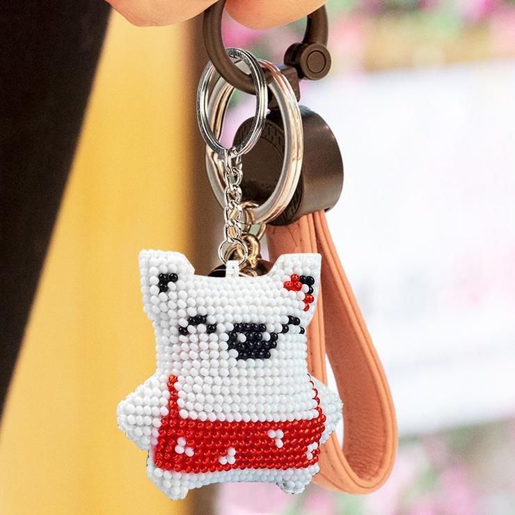 Bead Embroidery Keychain - White Pig