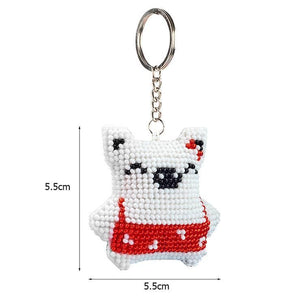 Bead Embroidery Keychain - White Pig