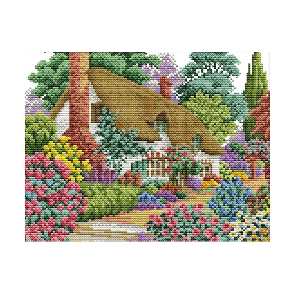 DIY Cotton Cross Stitch 14CT Stamp Canvas Embroidery  F528 Midsummer Lodge