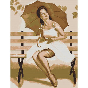 (44*56cm)14ct Stamped Cross Stitch - Woman with Umbrella