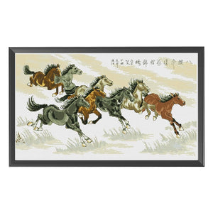 DIY Cross Stitch 11CT Stamped Needlework Cotton Thread  40 Eight Horses