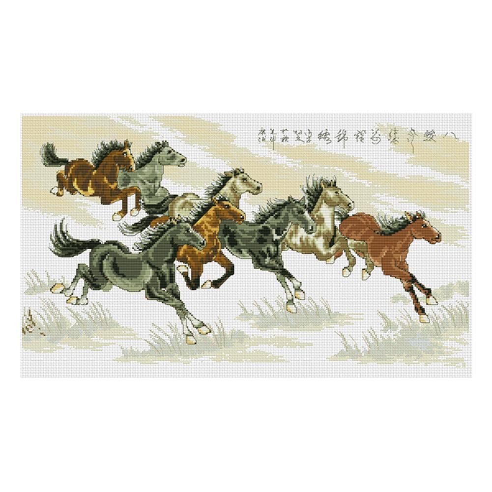 DIY Cross Stitch 11CT Stamped Needlework Cotton Thread  40 Eight Horses