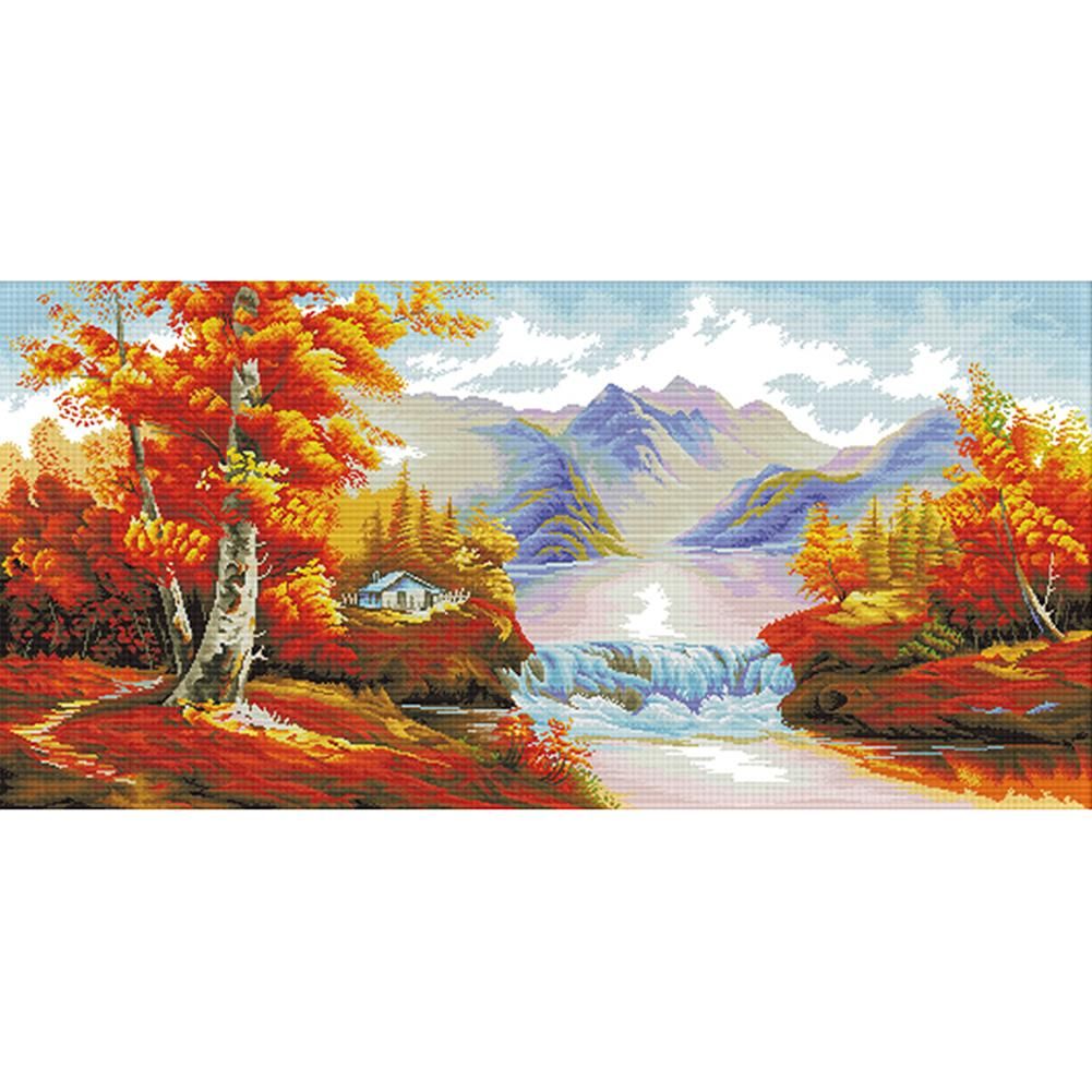 14CT Stamped Cross Stitch Needlework Cotton Thread  F084 Mountain Sea 2