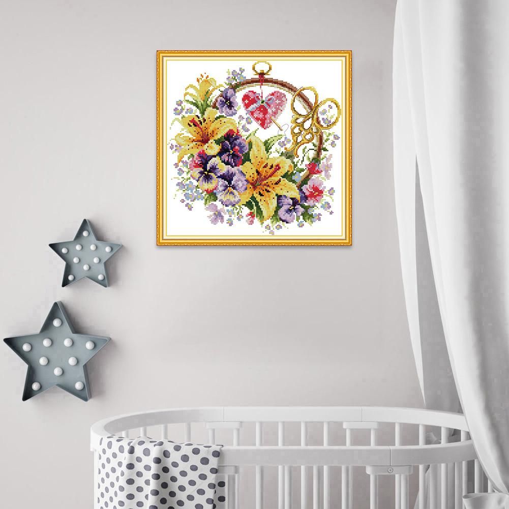 (32*32cm)14ct Stamped Cross Stitch - Flowers