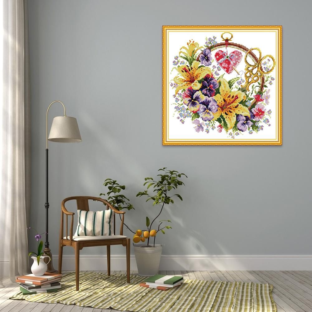 (32*32cm)14ct Stamped Cross Stitch - Flowers