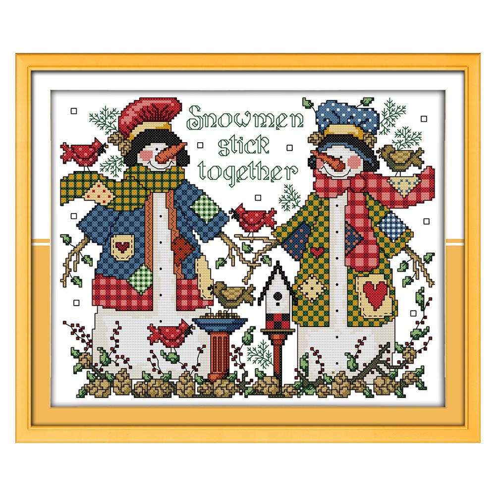 Christmas Snowman Canvas 14CT Stamp Print Cross Stitch Needlework  C591