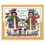 Christmas Snowman Canvas 14CT Stamp Print Cross Stitch Needlework  C591