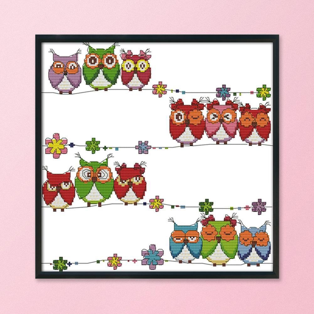 Night Bird 14CT Stamped Cross Stitch DIY Print Canvas Needlework  34x34cm