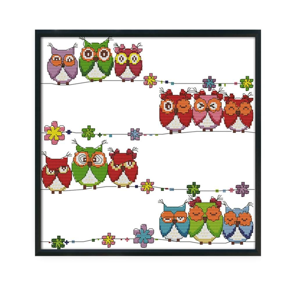 Night Bird 14CT Stamped Cross Stitch DIY Print Canvas Needlework  34x34cm