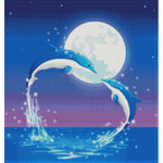 Stamped Cross Stitch Dolphin 14CT Embroidery  2 Dolphins Under Moon D443