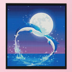 Stamped Cross Stitch Dolphin 14CT Embroidery  2 Dolphins Under Moon D443