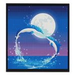 Stamped Cross Stitch Dolphin 14CT Embroidery  2 Dolphins Under Moon D443