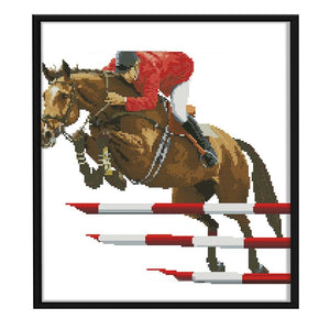 Racing Sports Stamped Cross Stitch Kit 14CT Embroidery Set  Horse RA114