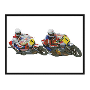 Racing Sports Stamped Fabric Cross Stitch Kit 14CT Embroidery  Bikes RA112