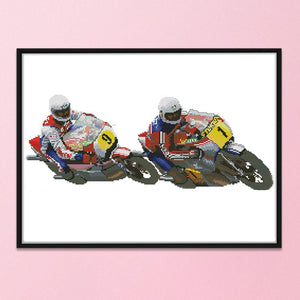 Racing Sports Stamped Fabric Cross Stitch Kit 14CT Embroidery  Bikes RA112