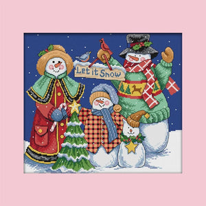 14CT Stamp DIY Room Needlework Christmas Snowman Canvas Cross Stitch  K632