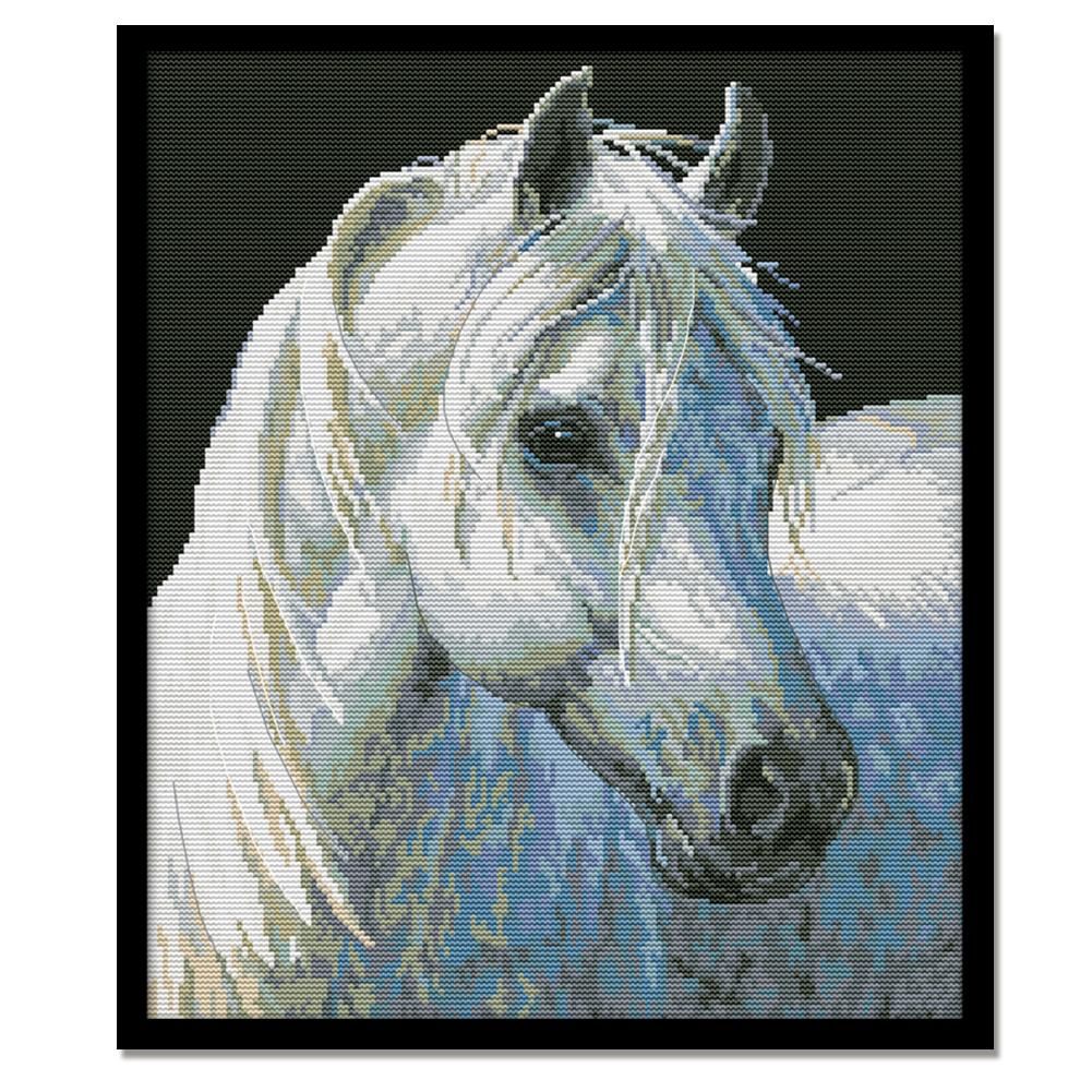 14CT Stamped Cross Stitch Kits DIY Crafts Needlework  DA258 White Horse 4