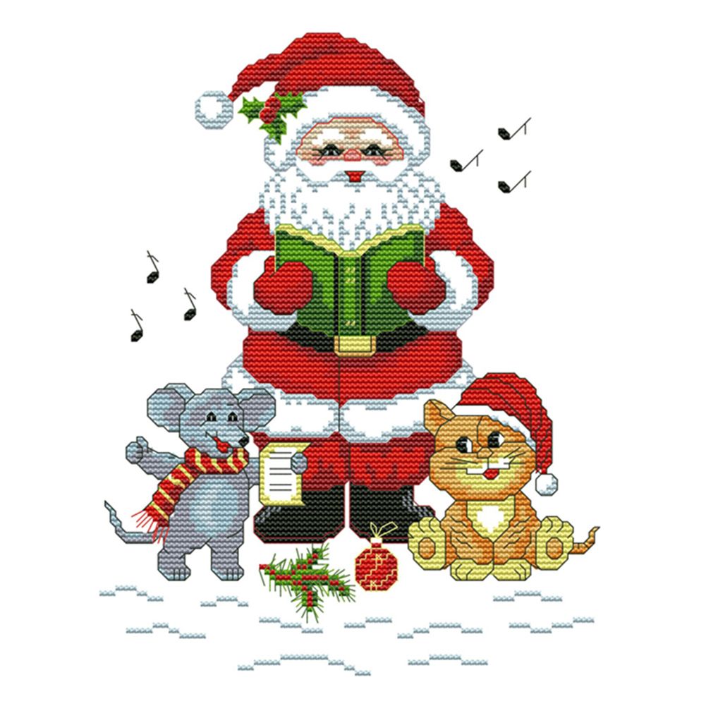 (24*28cm)14ct Stamped Cross Stitch - Santa Claus Cat