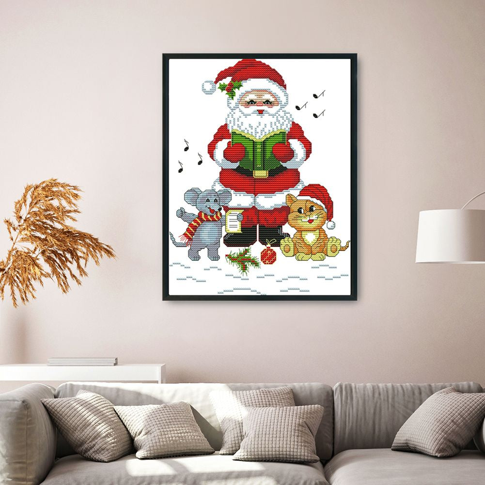 (24*28cm)14ct Stamped Cross Stitch - Santa Claus Cat