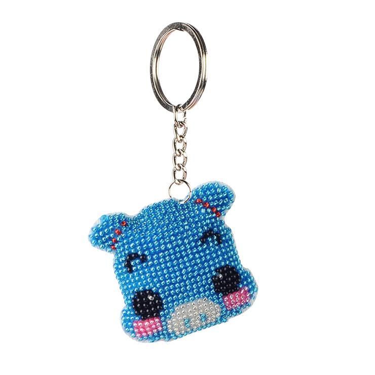 Bead Embroidery Keychain - Blue Pig