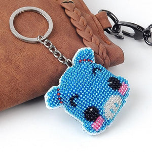 Bead Embroidery Keychain - Blue Pig