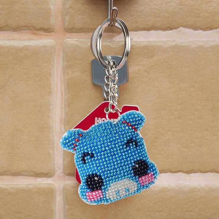 Bead Embroidery Keychain - Blue Pig