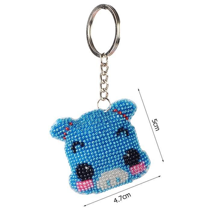 Bead Embroidery Keychain - Blue Pig