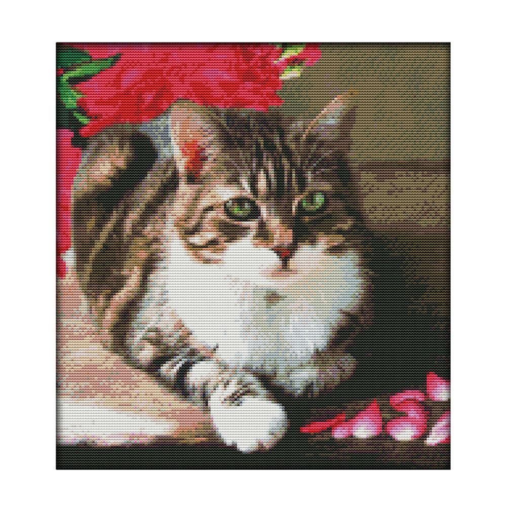 Cross Stitch Kits DIY Cute Cat 14CT Stamped Embroidery 34 X 37cm  D321