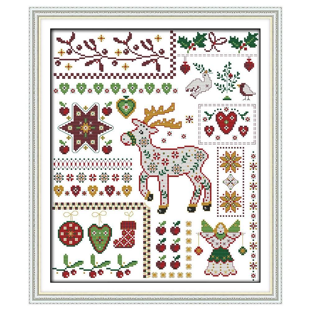 Christmas Elk Dolls Canvas 14CT Stamp Cross Stitch DIY Needlework  C335