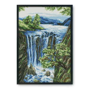 14CT Stamped Cross Stitch Needlework DIY Cotton Thread  F884 Waterfall