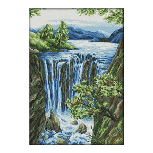 14CT Stamped Cross Stitch Needlework DIY Cotton Thread  F884 Waterfall