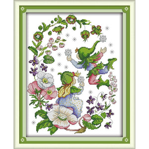 (41*33cm)14ct Stamped Cross Stitch - Flower Girl