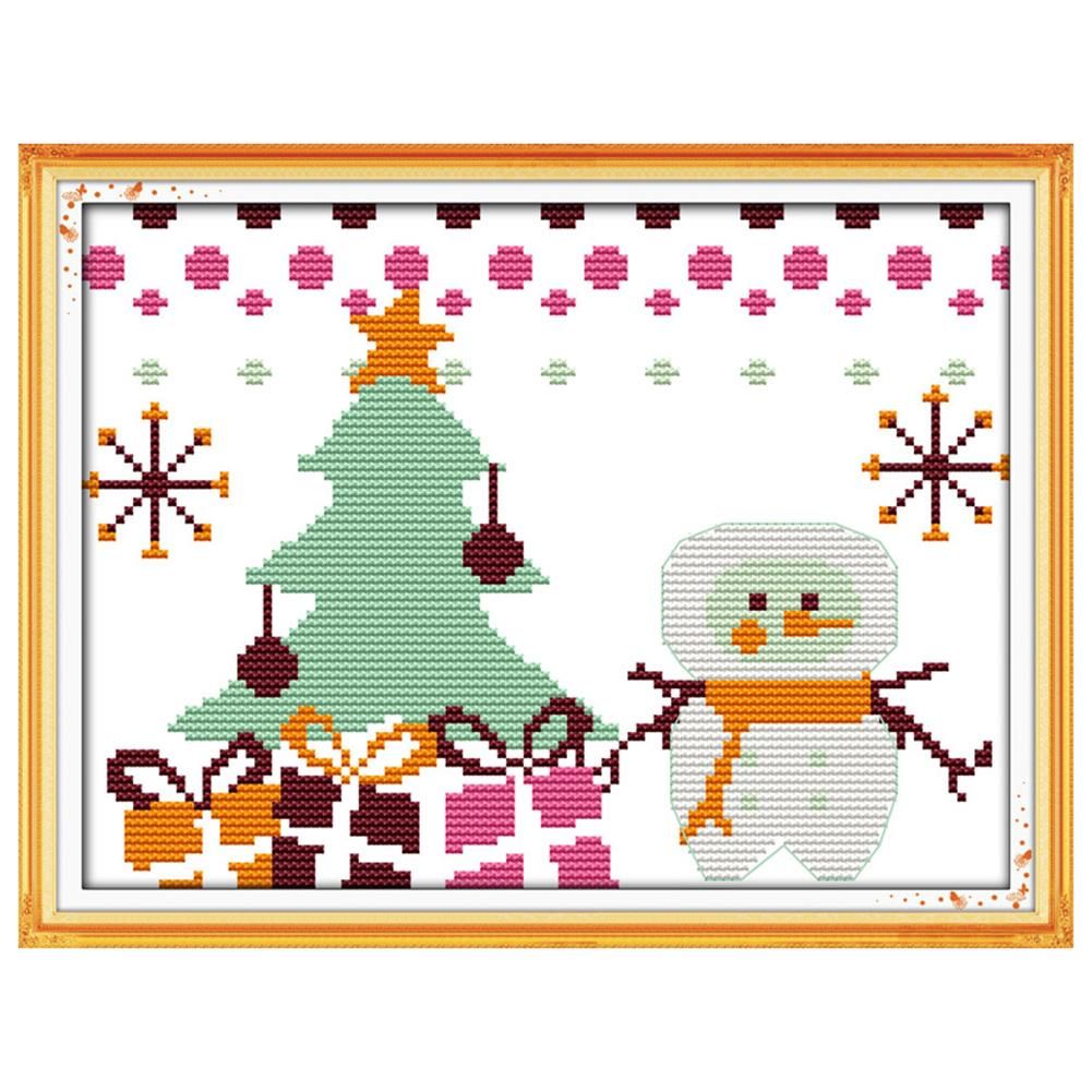 Christmas Snowman Canvas 14CT Stamp Cross Stitch DIY Needlework  C233