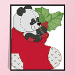 Panda in Christmas Stocking 14CT Stamped Cross Stitch Embroidery Needlework