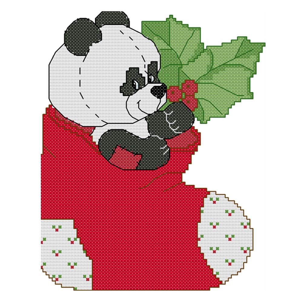 Panda in Christmas Stocking 14CT Stamped Cross Stitch Embroidery Needlework