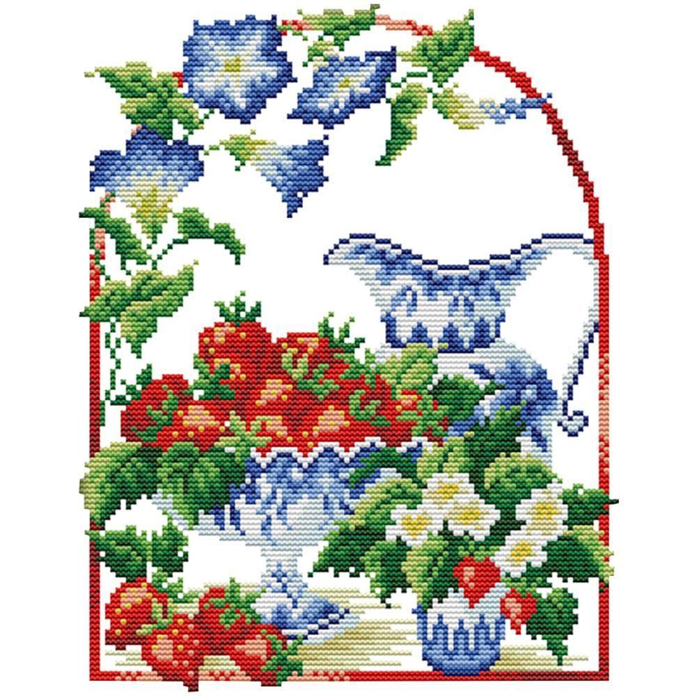 14CT Stamped Cross Stitch Kits DIY Strawberry Needlework 32 X 26cm  1