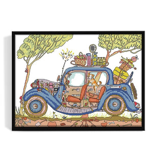 Canvas DIY Artwork Needlework 14CT Stamped Kit Cross Stitch  Station Wagon