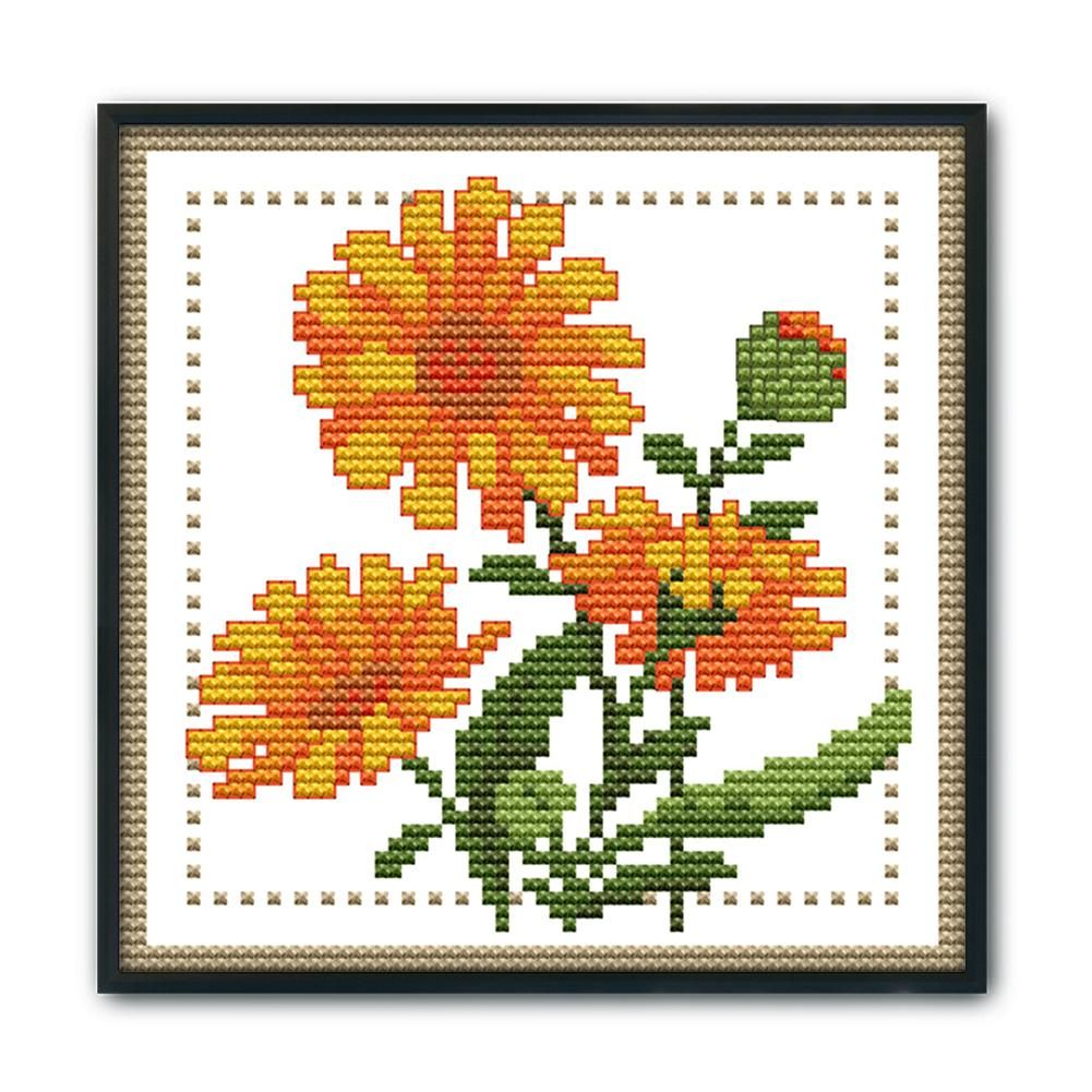 12 Months Flower Cross Stitch Printed Canvas DIY Needlework  October H432