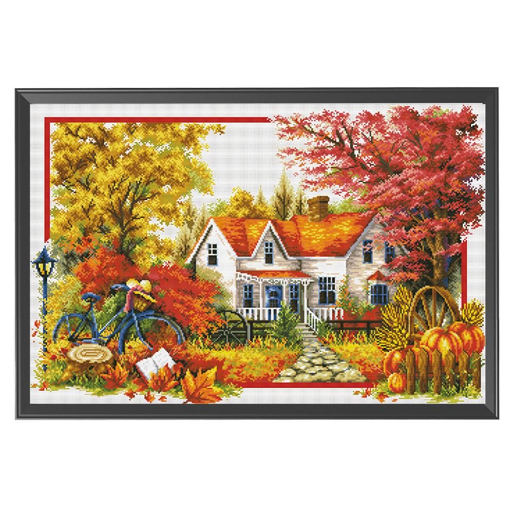 Ecological Cotton Cross Stitch DIY Autumn 11CT Stamped Needlework  0284