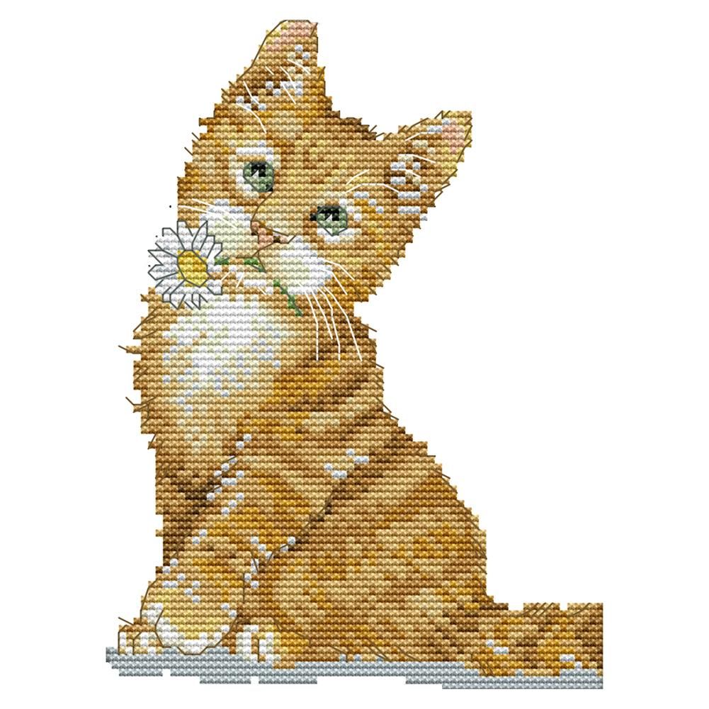 Cross Stitch Kits DIY Flower Cat 14CT Stamped Embroidery 17 X 21cm  DA199