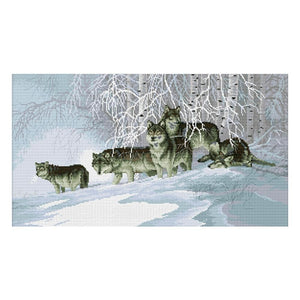 DIY Cross Stitch 11CT Stamped Needlework Cotton Thread  663 Snow Wolf